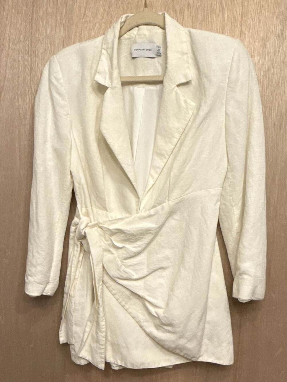 Significant Other Cream White Long Sleeve Lapel Collar Wrap Mini Dress